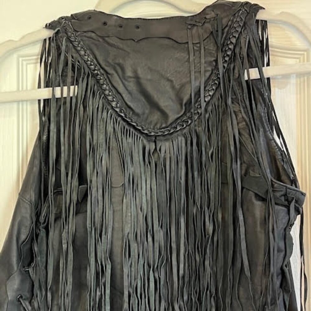 AllSaints Iconic Leather Rocker Fringed Gilet Vest - Picture 5 of 12